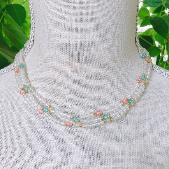 VTG 1960s Mid Century Necklace Multi Strand Pastel Beaded - Picture 2 of 11